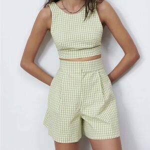💚Green and White Gingham High Waisted Shorts (MATCHING TOP SOLD SEPARATELY )💚